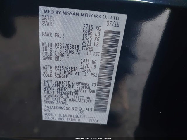 5N1AL0MN9GC529193 Infiniti QX60