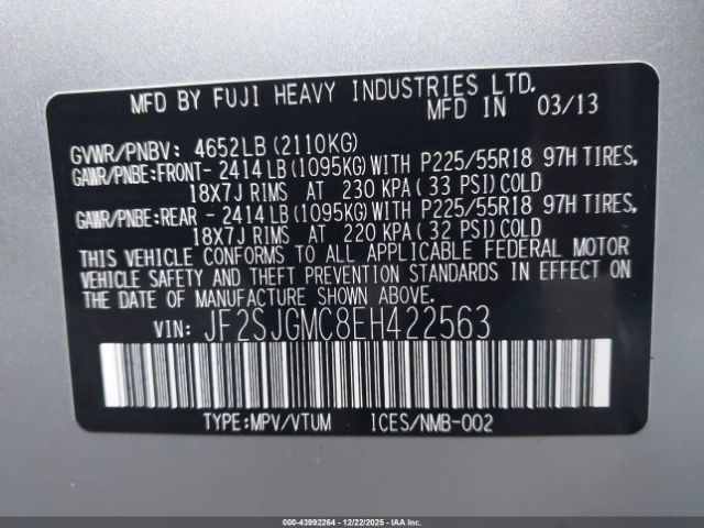 2014 SUBARU FORESTER JF2SJGMC8EH422563 Photo 8