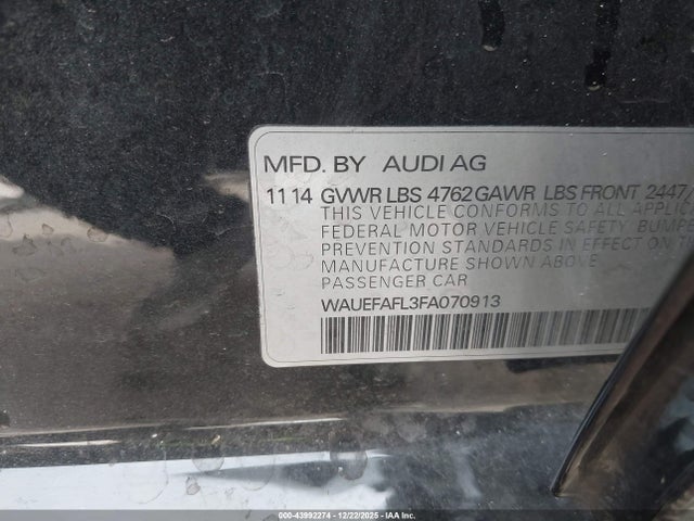 Продажа на аукционе авто 2015 Audi A4 2.0t Premium, vin: WAUEFAFL3FA070913, номер лота: 43992274