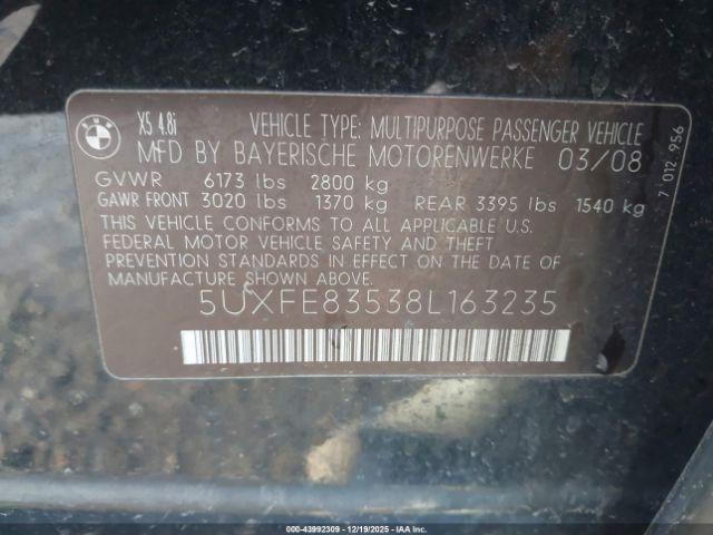 2008 BMW X5 5UXFE83538L163235 Photo 8