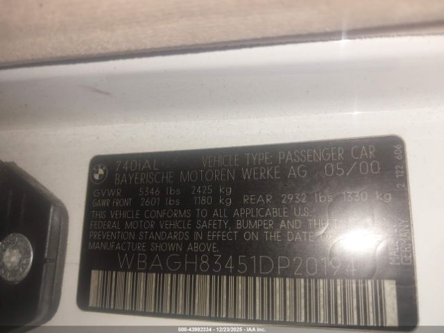 2001 BMW 740IL WBAGH83451DP20194 Photo 8