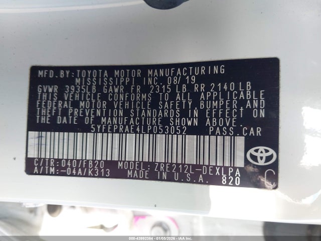 Toyota COROLLA LE 2020 5YFEPRAE4LP053052 Image 9