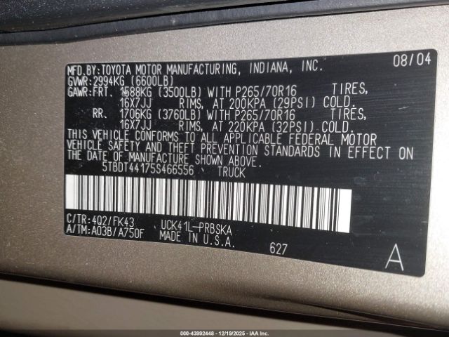 2005 TOYOTA TUNDRA 5TBDT44175S466556 Photo 8