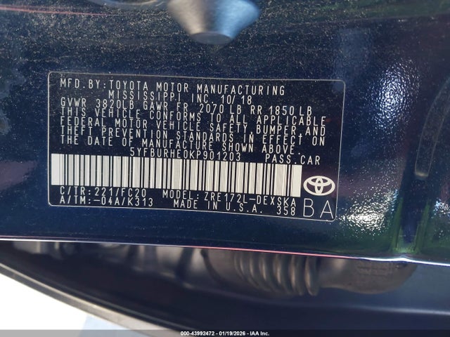 Toyota COROLLA SE 2019 5YFBURHE0KP901203 Image 9