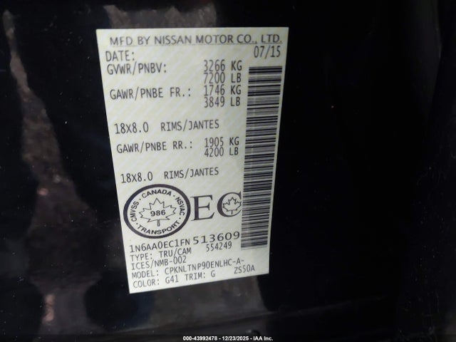 1N6AA0EC1FN513609 Nissan Titan Pro-4x/s/sl/sv