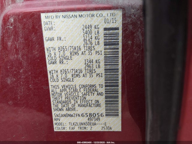 5N1AN0NW2FN658056 Nissan Xterra Pro-4x/s/x