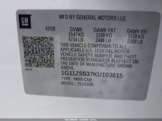 2019 CHEVROLET IMPALA 1G11Z5S37KU103015 Photo 8