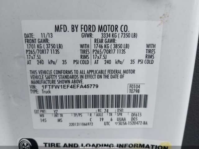 2014 FORD F-150 1FTFW1EF4EFA45779 Photo 8