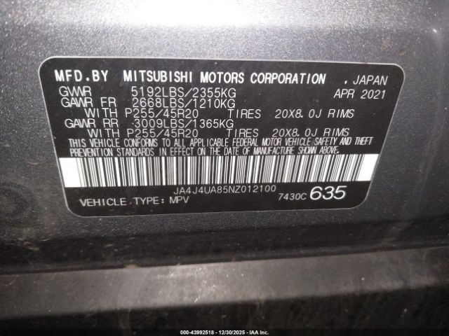 2022 MITSUBISHI OUTLANDER JA4J4UA85NZ012100 Photo 8