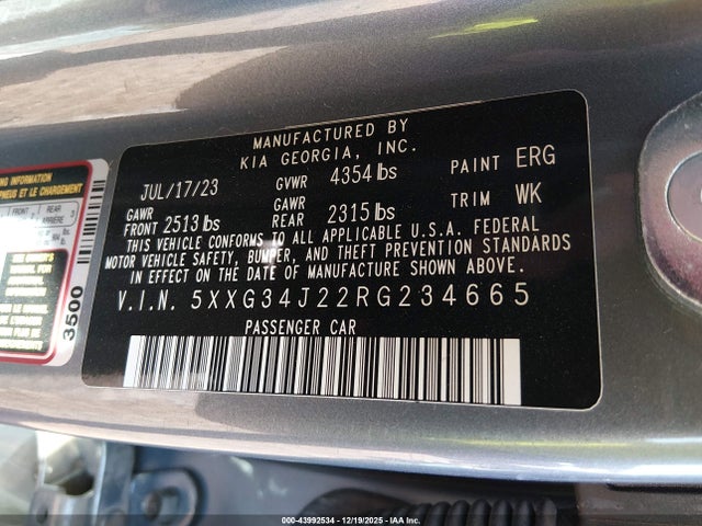 5XXG34J22RG234665 KIA K5 EX