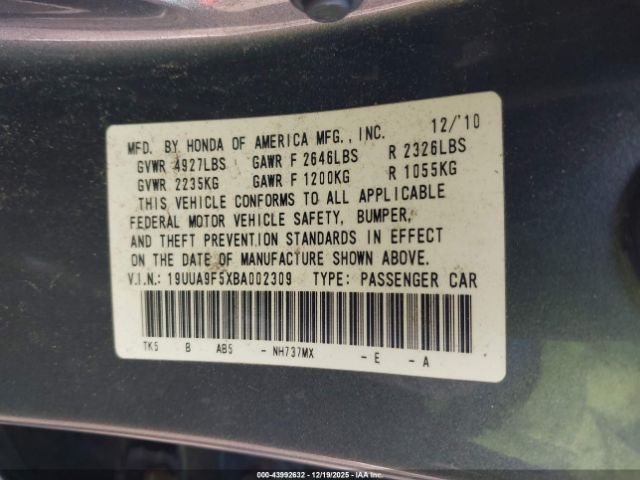 2011 ACURA TL 19UUA9F5XBA002309 Photo 8