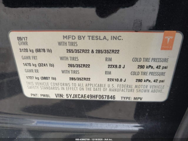 2017 TESLA MODEL X 5YJXCAE49HF067846 Photo 8