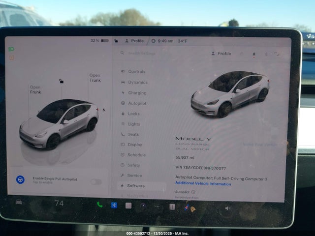 Продажа на аукционе авто 2022 Tesla Model Y Long Range Dual Motor All-wheel Drive, vin: 7SAYGDEE0NF370077, номер лота: 43992712