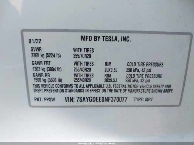 2022 TESLA MODEL Y 7SAYGDEE0NF370077 Photo 8