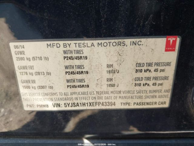 2014 TESLA MODEL S 5YJSA1H1XEFP43394 Photo 8