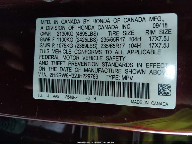2HKRW6H32JH229789 Honda CR-V LX