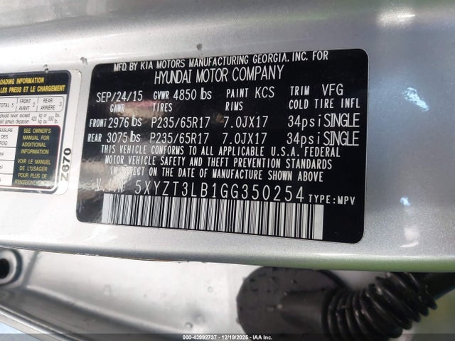 2016 Hyundai Santa Fe Sport 2.4l მანქანა იყიდება აუქციონზე, vin: 5XYZT3LB1GG350254, აუქციონის ნომერი: 43992737