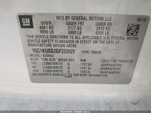 1GC1KUEG2GF232828 Chevrolet Silverado 2500hd Wt