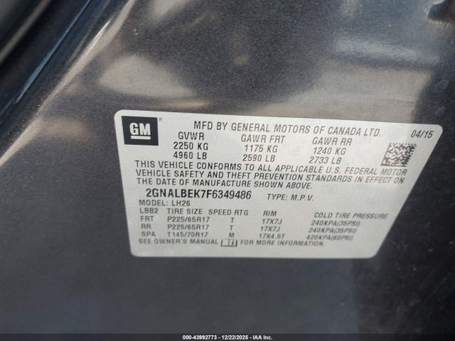 2GNALBEK7F6349486 Chevrolet EQUINOX 1LT