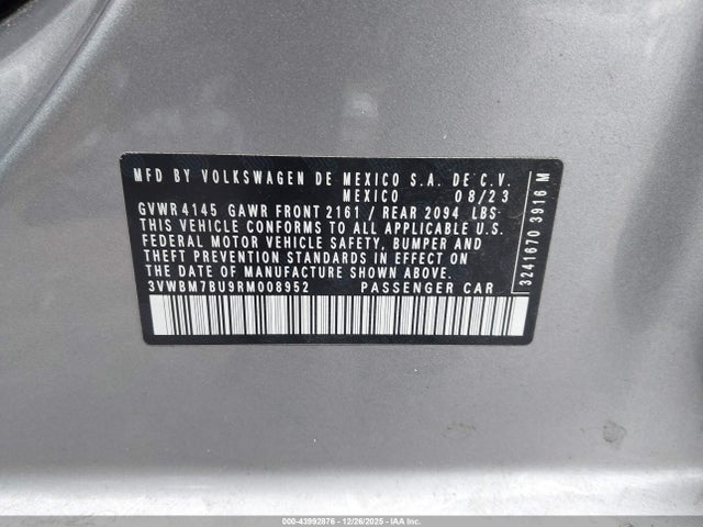 Aukcja sprzedaży 2024 Volkswagen Jetta 1.5t Sport, vin: 3VWBM7BU9RM008952, numer aukcji: 43992876