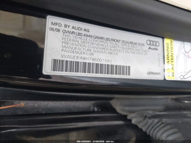 2009 AUDI A4 WAUDF48H79K001551 Photo 8