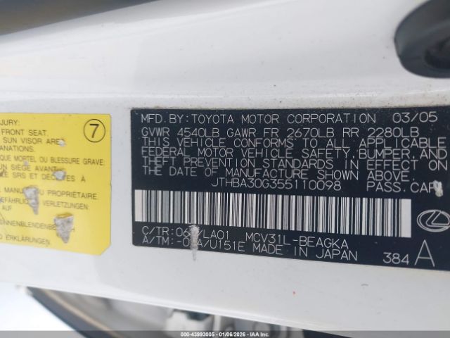 2005 LEXUS ES 330 JTHBA30G355110098 Photo 8