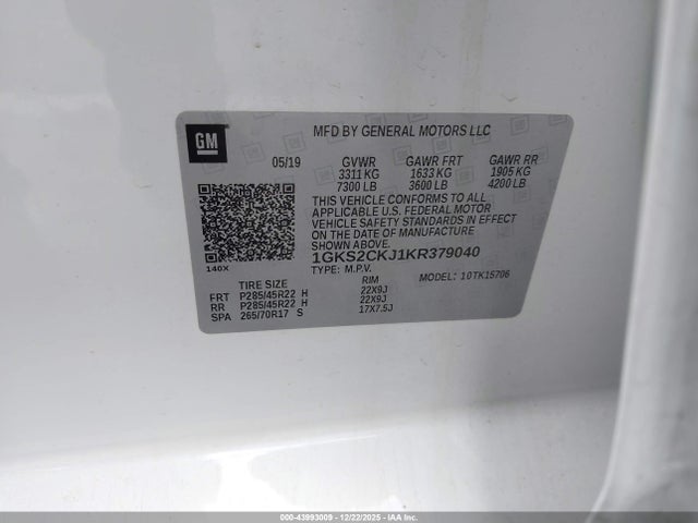 Продажа на аукционе авто 2019 Gmc Yukon Denali, vin: 1GKS2CKJ1KR379040, номер лота: 43993009