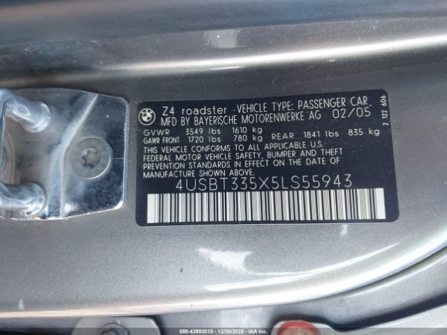 2005 BMW Z4 4USBT335X5LS55943 Photo 8