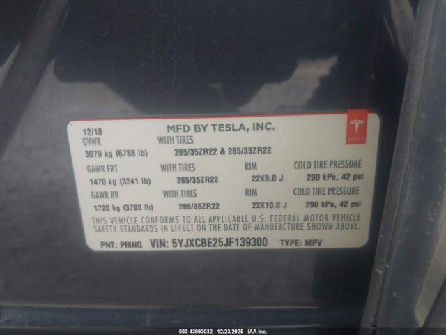 2018 TESLA MODEL X 5YJXCBE25JF139300 Photo 8