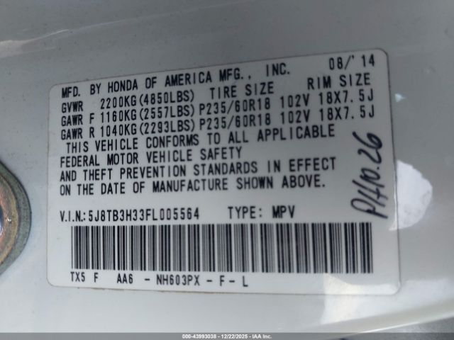 2015 ACURA RDX 5J8TB3H33FL005564 Photo 8