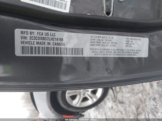 Продаж на аукціоні авто 2020 Dodge Charger Sxt Rwd, vin: 2C3CDXBG7LH214198, номер лоту: 43993070