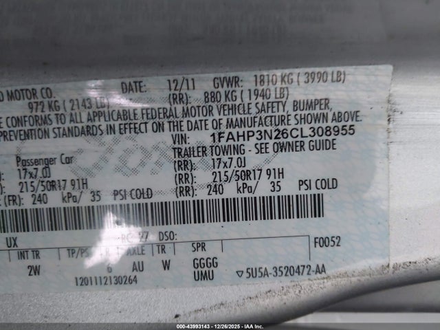 Aukcja sprzedaży 2012 Ford Focus Titanium, vin: 1FAHP3N26CL308955, numer aukcji: 43993143