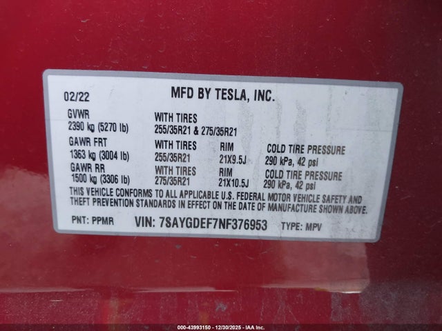 2022 TESLA MODEL Y 7SAYGDEF7NF376953 Photo 8