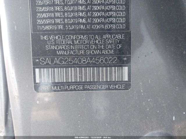 2008 LAND ROVER LR3 SALAG25408A456022 Photo 8