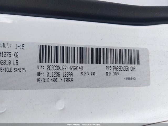 Продажа на аукционе авто 2015 Dodge Charger Sxt, vin: 2C3CDXJG7FH760148, номер лота: 43993350
