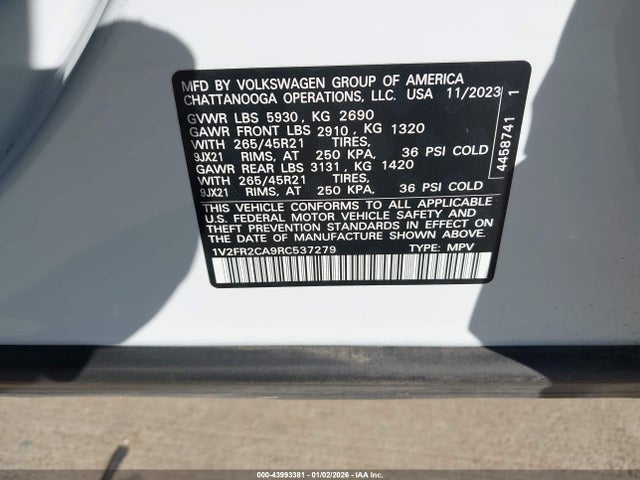 1V2FR2CA9RC537279 Volkswagen Atlas 2.0t Sel Premium R-line