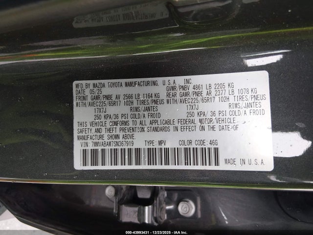 Продаж на аукціоні авто 2025 Mazda Cx-50 2.5 S Select Package, vin: 7MMVABAM7SN367919, номер лоту: 43993431