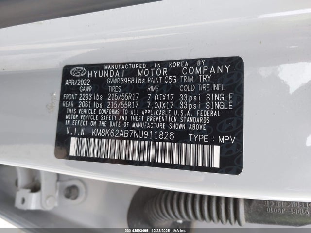 KM8K62AB7NU911828 Hyundai Kona Sel