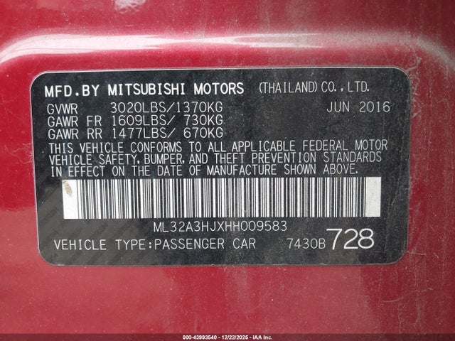 2017 MITSUBISHI MIRAGE ML32A3HJXHH009583 Photo 8