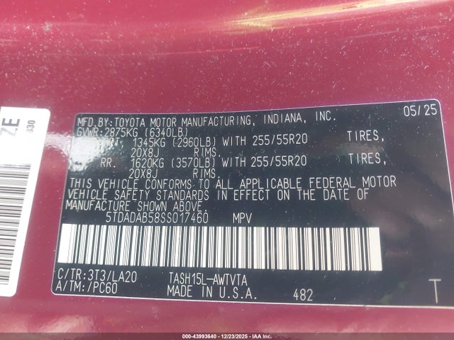 5TDADAB58SS017460 Toyota Grand Highlander Hybrid Limited Max