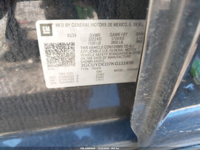 3GCUYDED7KG111835 Chevrolet Silverado 1500 Lt