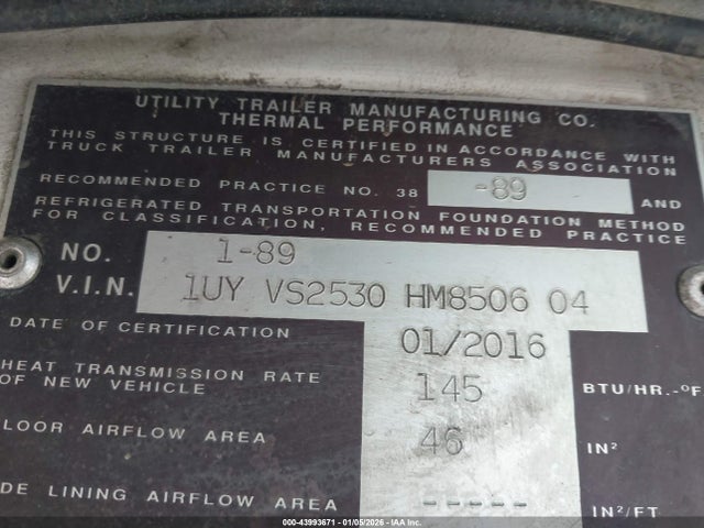 Продаж на аукціоні авто 2017 Utility Trailer Mfg Unknown, vin: 1UYVS2530HM850604, номер лоту: 43993671