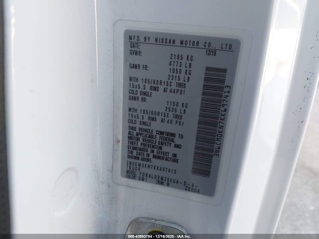 3N6CM0KN7KK697413 Nissan NV200 SV