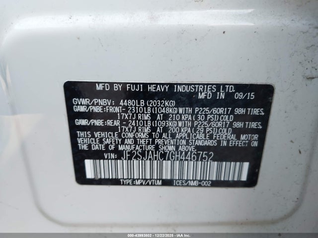 JF2SJAHC7GH446752 Subaru Forester 2.5i Limited