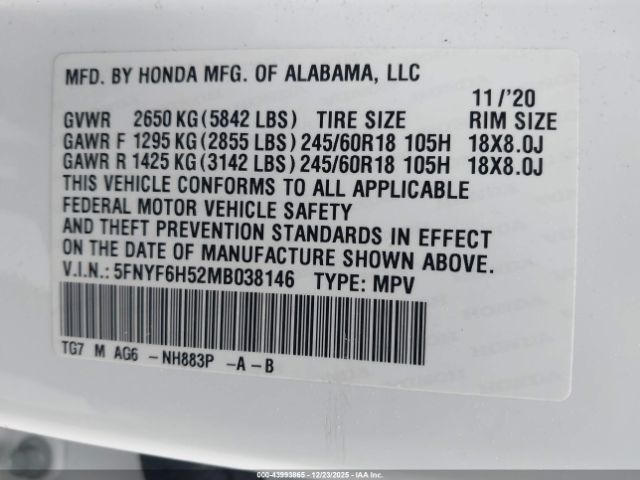 2021 HONDA PILOT 5FNYF6H52MB038146 Photo 8