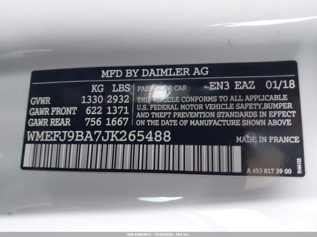 WMEFJ9BA7JK265488 Smart Fortwo Electric Drive Passion