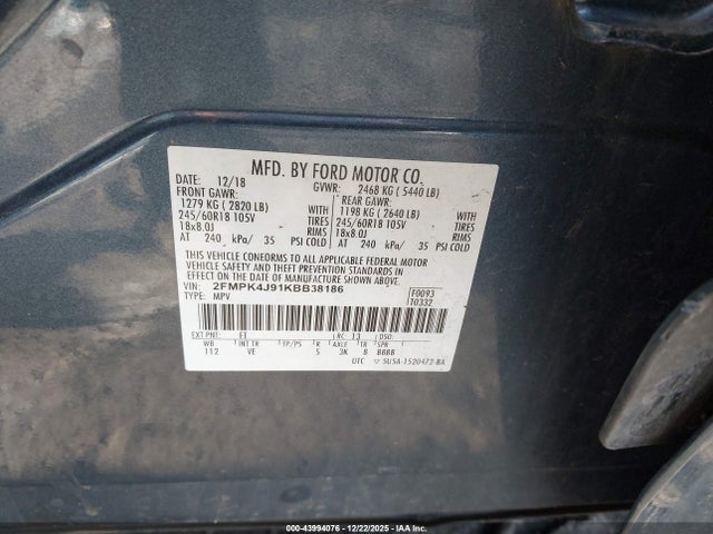 Продажа на аукционе авто 2019 Ford Edge Sel, vin: 2FMPK4J91KBB38186, номер лота: 43994076