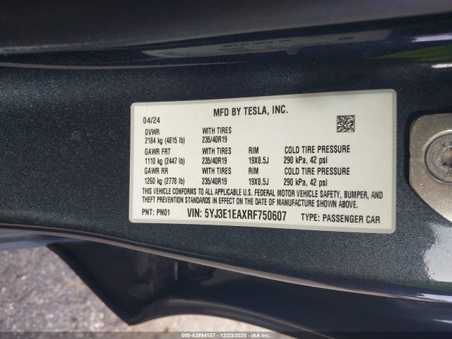 2024 TESLA MODEL 3 5YJ3E1EAXRF750607 Photo 8