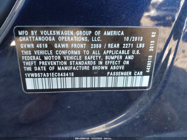2014 VOLKSWAGEN PASSAT 1VWBS7A31EC043415 Photo 8
