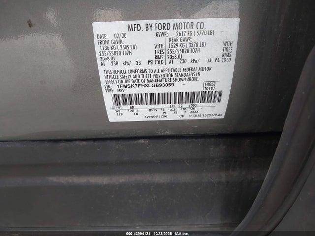 Ford Explorer Limited 2020 1FMSK7FH8LGB93059 Image 9